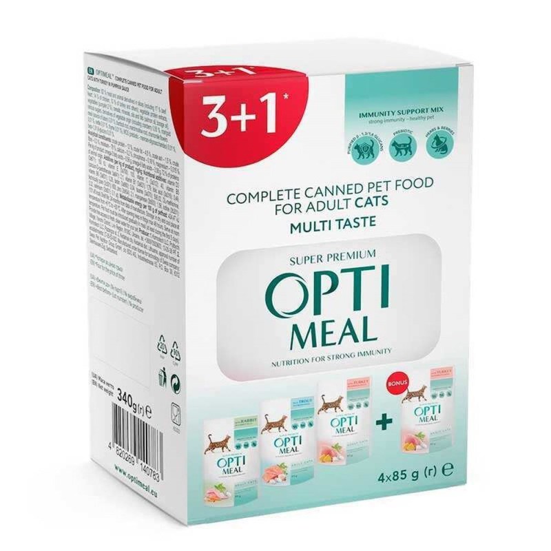 Optimeal Adult Cats Multi Taste №4 вологий корм для кішок асорті 85 г набір (3+1) 340 г