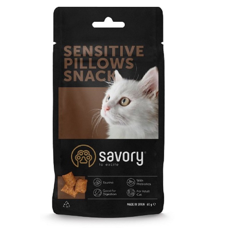 Ласощі для котів Savory Cats Snacks Pillows Sensitive для котів із чутливим травленням, 60 г