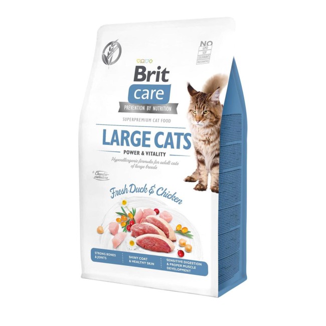 Brit Care GF Large Cats Power Vitality 400 г сухой корм для кошек крупных пород с уткой