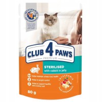 Клуб 4 Лапы Premium Sterilised 24х80 г для стерилизованных кошек с кроликом в желе