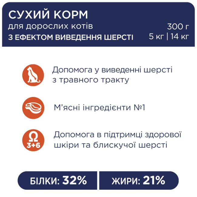 Клуб 4 Лапи Premium Hairball Control 300 г сухий корм з ефектом виведення вовни для котів