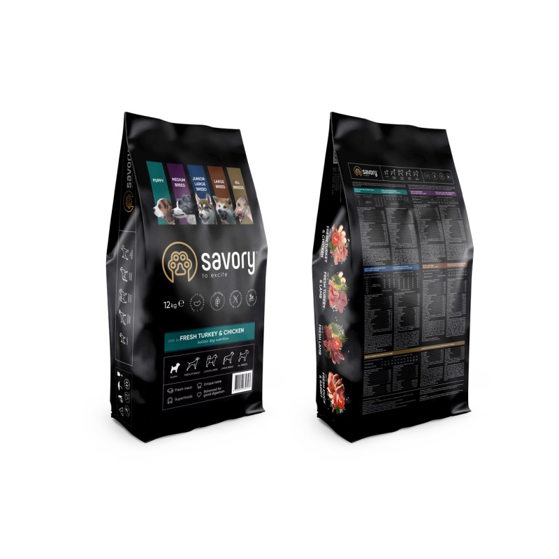 Savory Puppy Turkey Chicken 12 кг сухий корм для цуценят всіх порід з індичкою та куркою
