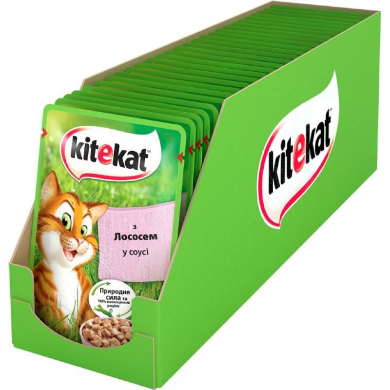 Вологий корм Kitekat для кішок з лососем у соусі 28*85 г