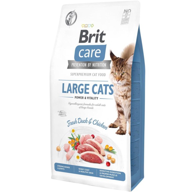 Brit Care GF Large Cats Power Vitality 7 кг сухой корм для кошек крупных пород с уткой