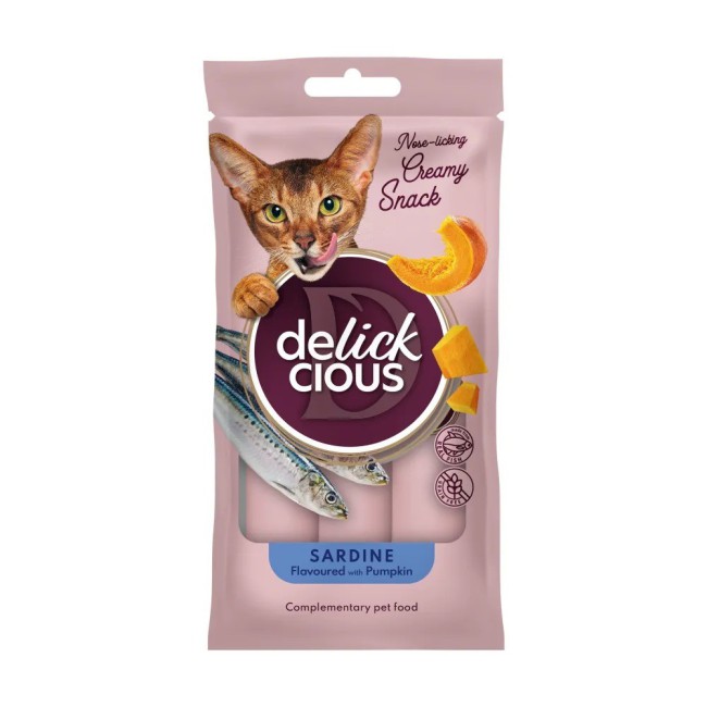 Ласощі Delickcious (Делішес) Creamy Snacks Sardine Pampkin для котів з сардиною та гарбузом 4шт.*15г