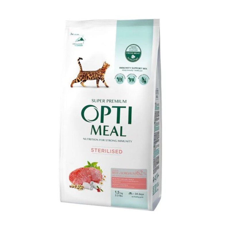 Optimeal Sterilised Beef Sorghum 1.5 кг сухий корм для стерилізованих кішок з яловичиною