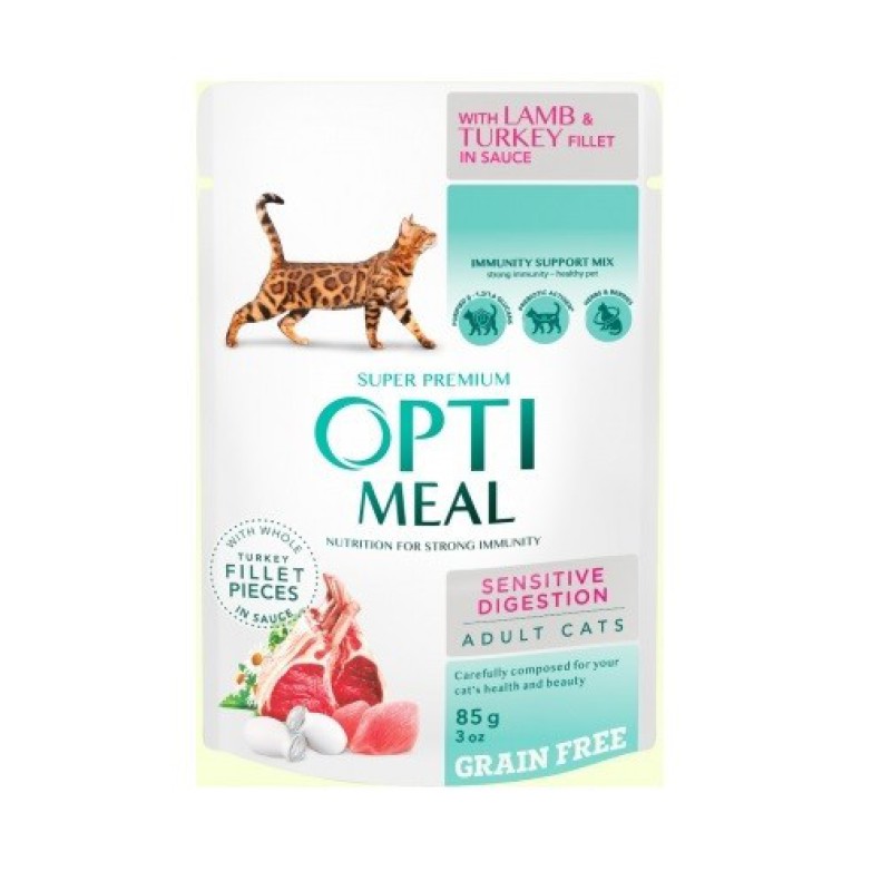 Optimeal Lamb Sensitive з ягням для котів з чутливим травленням 12х85 г