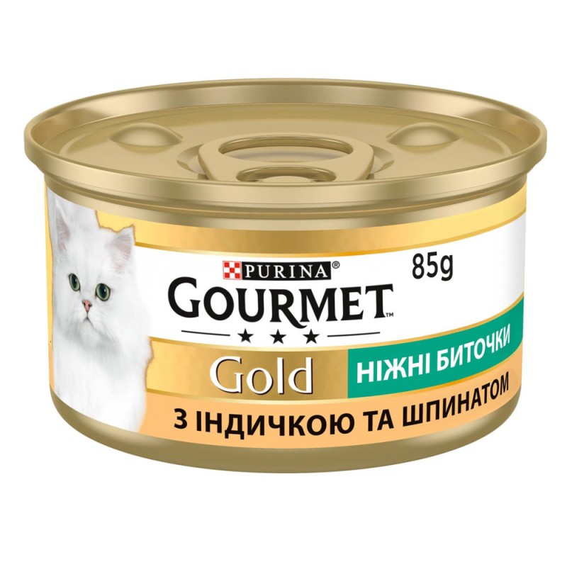 Влажный корм Gourmet Gold Нежные биточки для кошек с индейкой и шпинатом 24x85 г