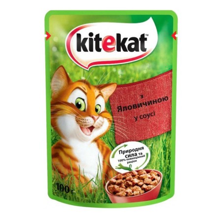 Вологий корм Kitekat для кішок з яловичиною в соусі 28*85 г
