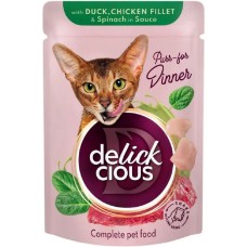 Delickcious (Делишес) пауч Dusk Chicken Fillet для кошек утка курица кусочки в соусе 80 г