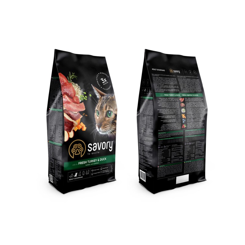 Savory Adult Cat Turkey Duck 2 кг сухий корм для кішок з індичкою та качкою