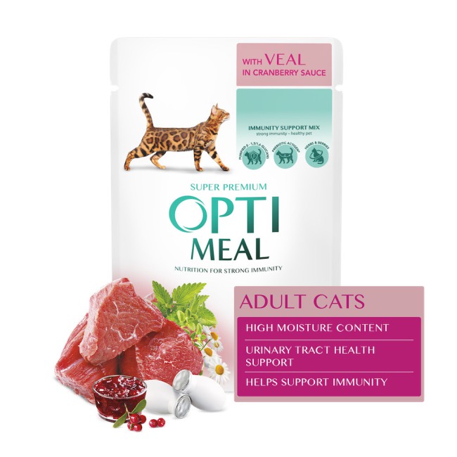 Optimeal Veal in Cranberry с телятиной в клюквенном соусе для кошек 12х85 г
