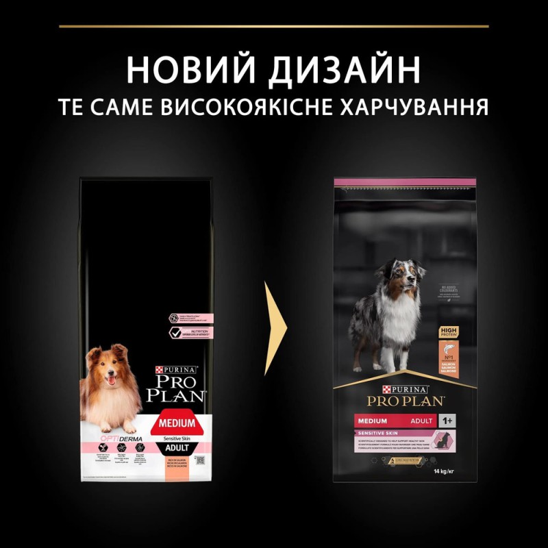 Purina Pro Plan Dog Adult Medium Sensitive Skin Salmon 14 кг сухий корм чутливим травленням для собак середніх порід з лососем