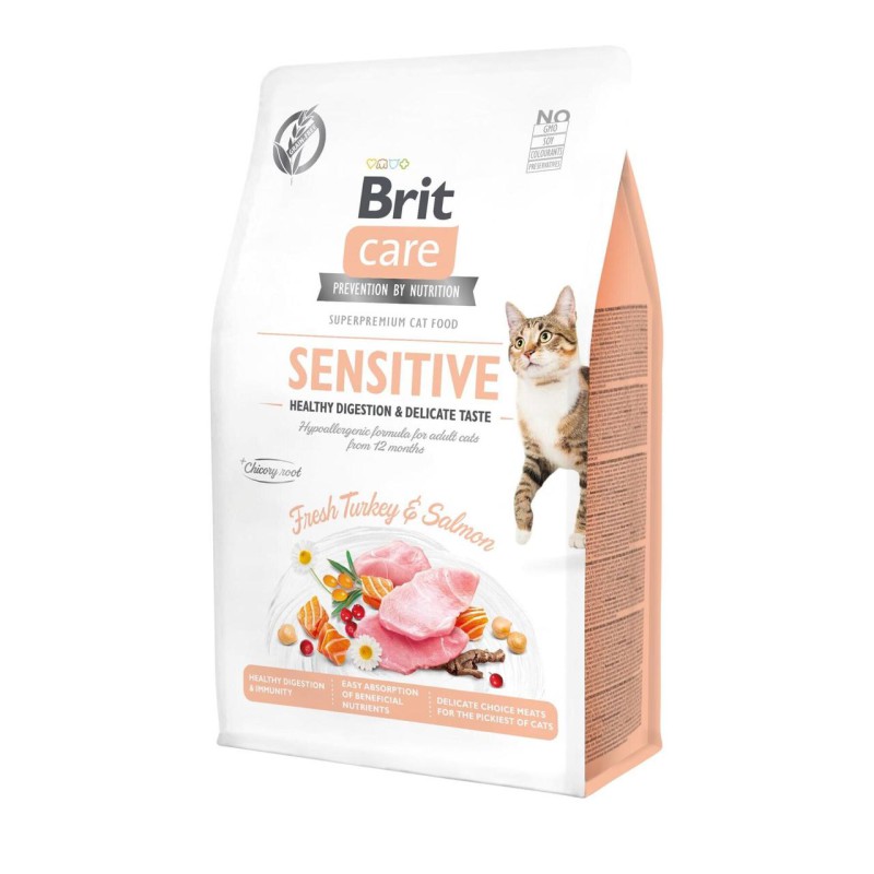 Brit Care Cat GF Sensitive Digestion Delicate Taste 2 кг сухий корм для котів з індичкою та лососем