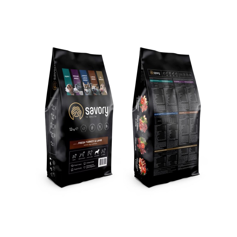 Savory Medium Turkey Lamb 12 кг сухий корм для собак середніх порід з індичкою та ягням