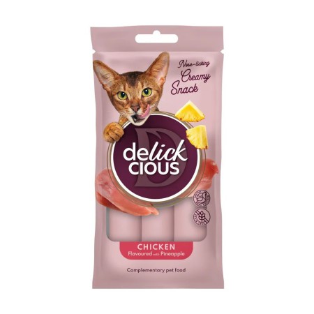 Delickcious Creamy Snacks Chicken кремові ласощі для котів з куркою та ананасом, 4×15 г
