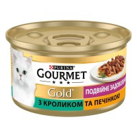 Gourmet Gold Двойное удовольствие для кошек с кроликом и печенью, кусочки в соусе 24x85 г