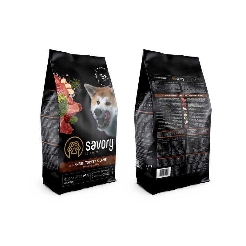 Savory Large Breed Turkey Lamb 12 кг сухий корм для великих собак з індичкою та ягням