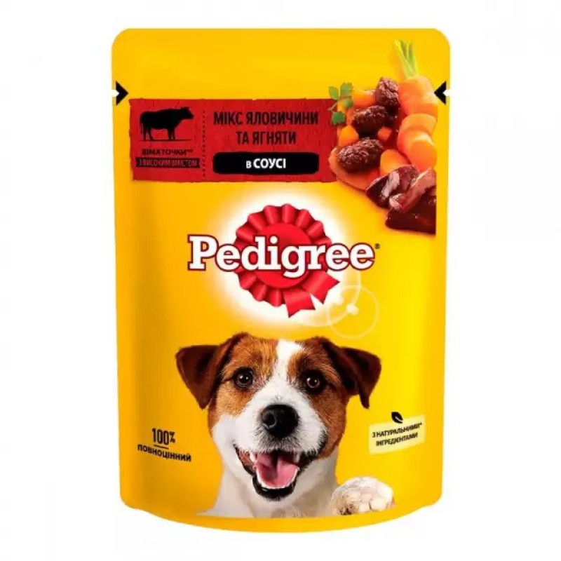 Pedigree Beef Lamb 24×100 г вологий корм для собак з яловичиною та ягням у соусі