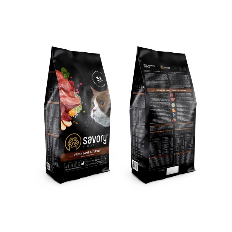 Savory Sensitive Digestion Lamb Turkey 400 г сухий корм для котів з чутливим травленням з ягнятком