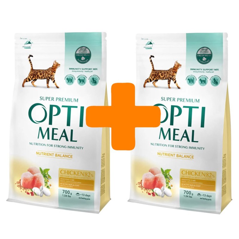 Акція Optimeal Cat Chicken 700г+700г сухий корм для кішок з м'ясом курки