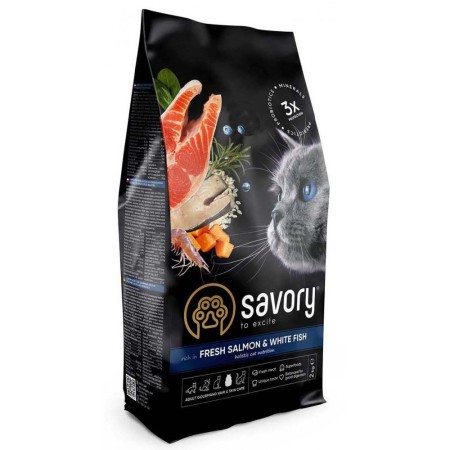 Savory Adult Cat Salmon White Fish 400 г сухий корм для довгошерстих кішок з лососем