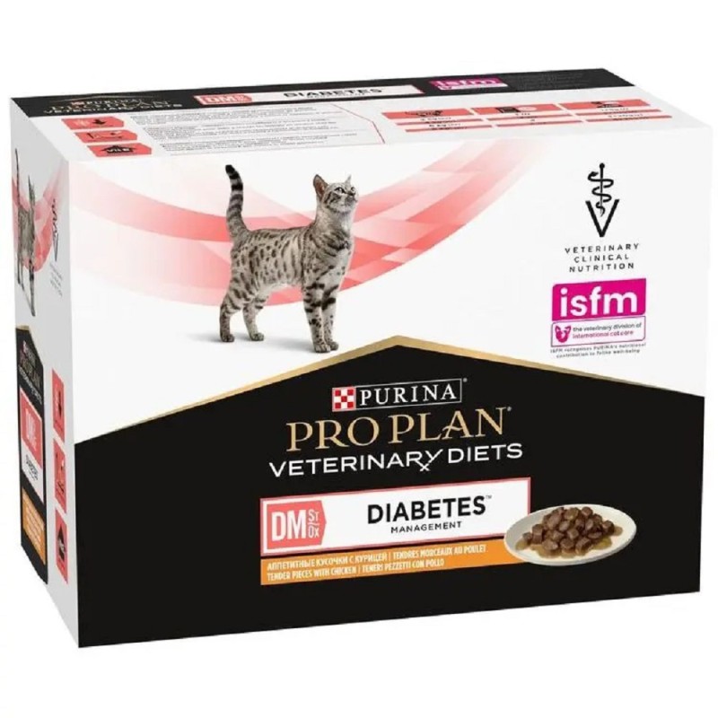 Purina Pro Plan Veterinary Diets DM Diabetes Management 10х80 г вологий корм для котів у соусі з куркою з цукровим діабетом