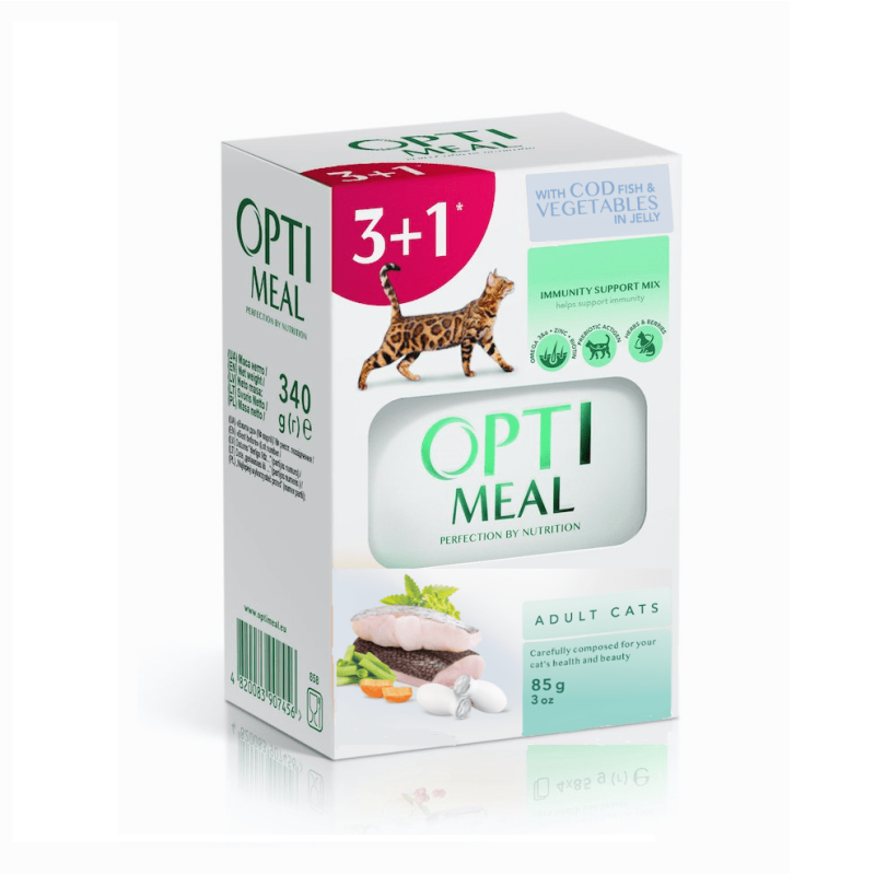 Optimeal Adult Cats Cod Fish Vegetable для кішок з тріскою 85 г набір (3+1) 340 г