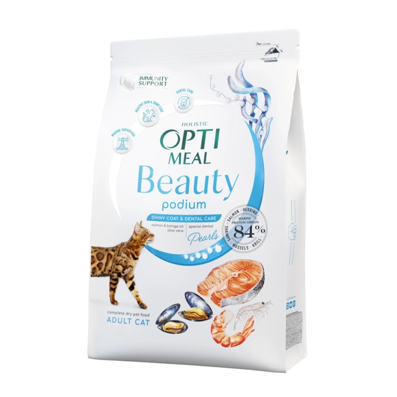 Optimeal Cat Beauty Podium 4 кг сухий корм вовна та догляд за зубами для кішок з морепродуктів