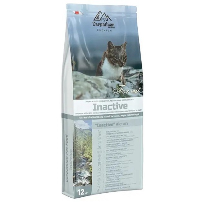 Carpathian Pet Food Inactive для стерилізованих кішок з куркою та палтусом 12 кг