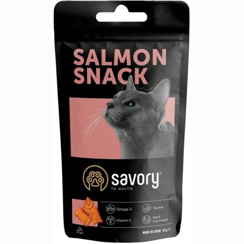 Хрумкі ласощі Savory Cats Snacks Pillows Gourmand with Salmon для дорослих вибагливих котів подушечки з лососем 60 г (31454)