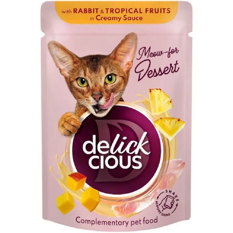 Delickcious (Делишес) пауч Rabbit Tropikal Fruits для кошек кролик тропические фрукты в соусе 80 г