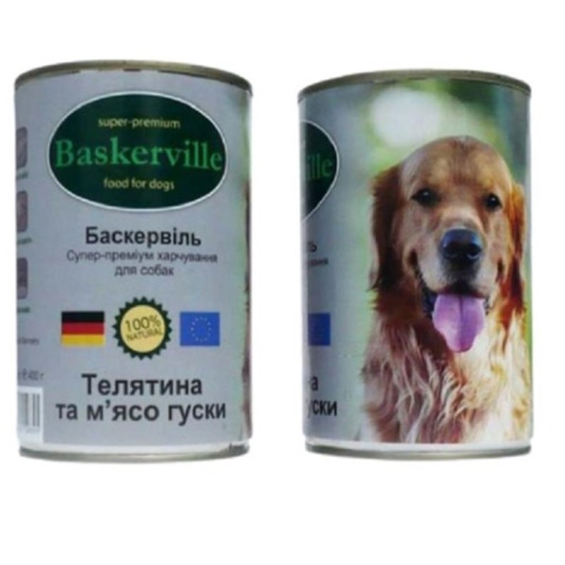Вологий корм для собак Baskerville телятина та м'ясо гусака 400 г