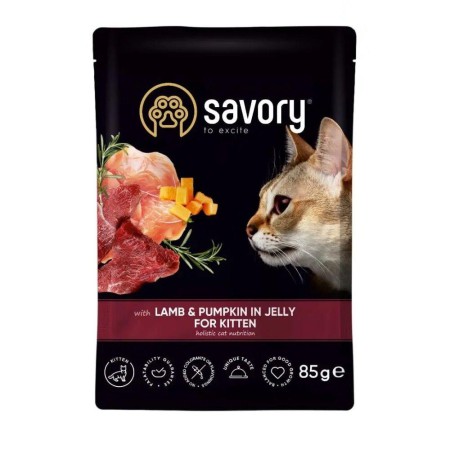 Вологий корм для кошенят Savory Kitten, Ягня з гарбузом в желе, 85 г