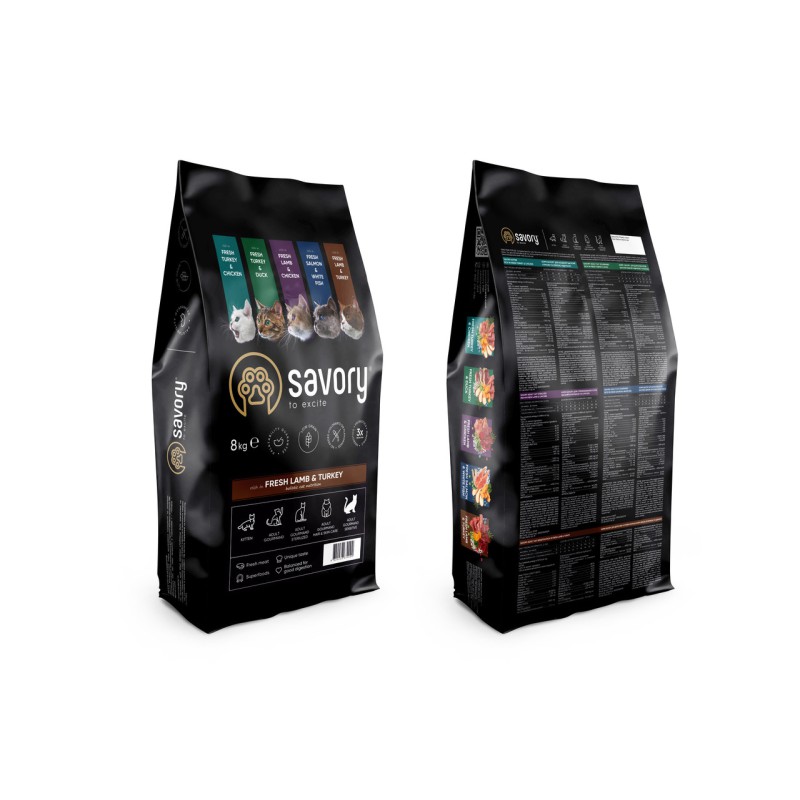 Savory Sensitive Digestion Lamb Turkey 8 кг сухий корм для котів з чутливим травленням з ягням