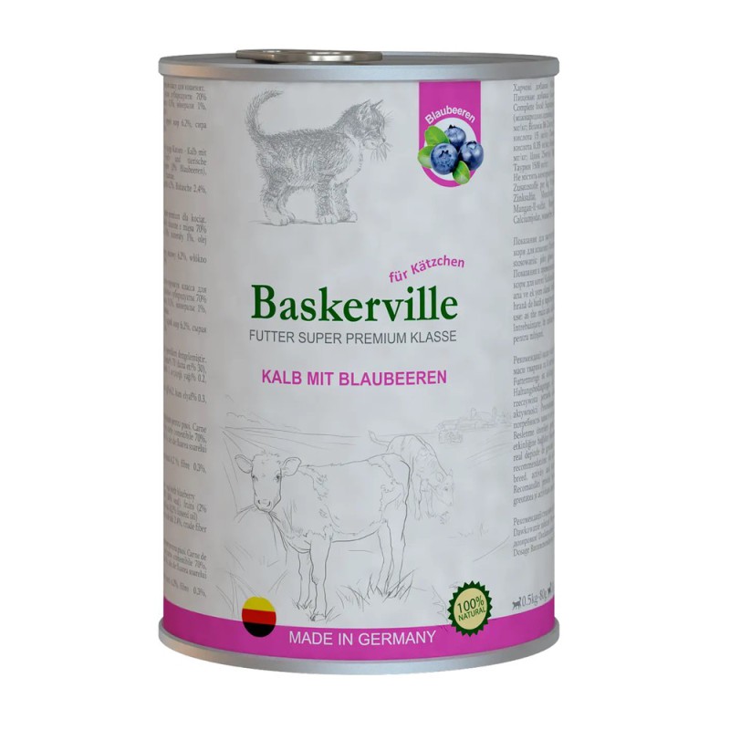 Baskerville Super Premium Kalb Mit Blaubeeren вологий корм телятина з чорницею для кошенят 400 г