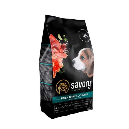 Savory Puppy Turkey Chicken 1 кг сухий корм для цуценят всіх порід з індичкою та куркою