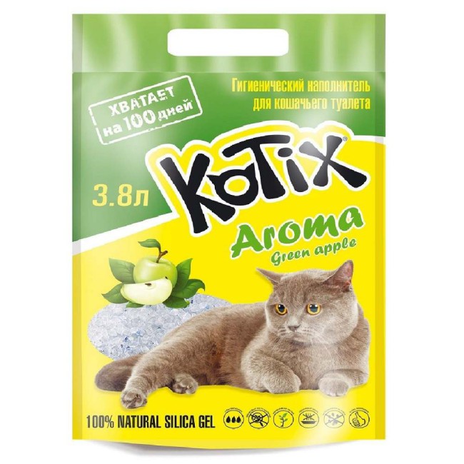 Наповнювач силікагелевий Kotix (Котікс) Green Apple для котячого туалету 3.8 л