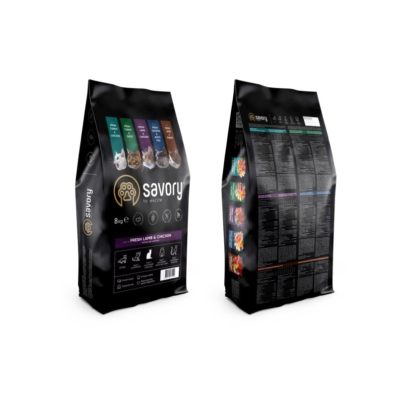 Savory Sterilised Lamb Chicken 8 кг сухий корм для стерилізованих кішок з ягнятком