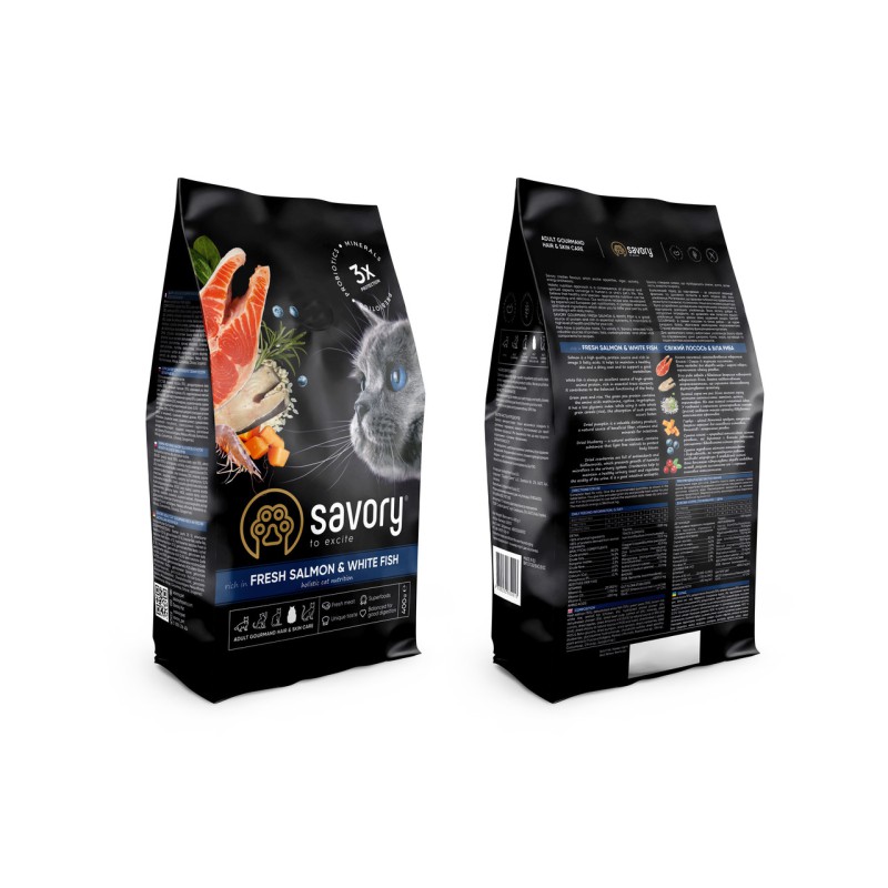 Savory Adult Cat Salmon White Fish 400 г сухий корм для довгошерстих кішок з лососем