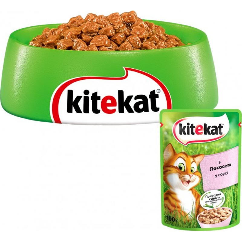 Вологий корм Kitekat для кішок з лососем у соусі 28*85 г
