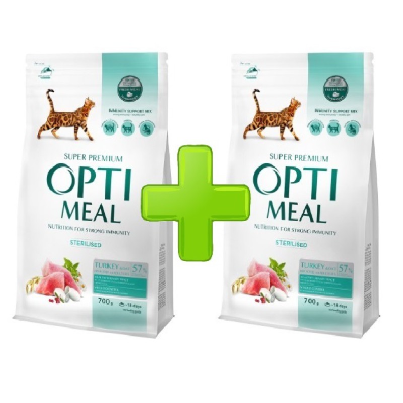 Акція Optimeal Cat Sterilised Turkey 700г+700г сухий корм для стерилізованих кішок з індичкою