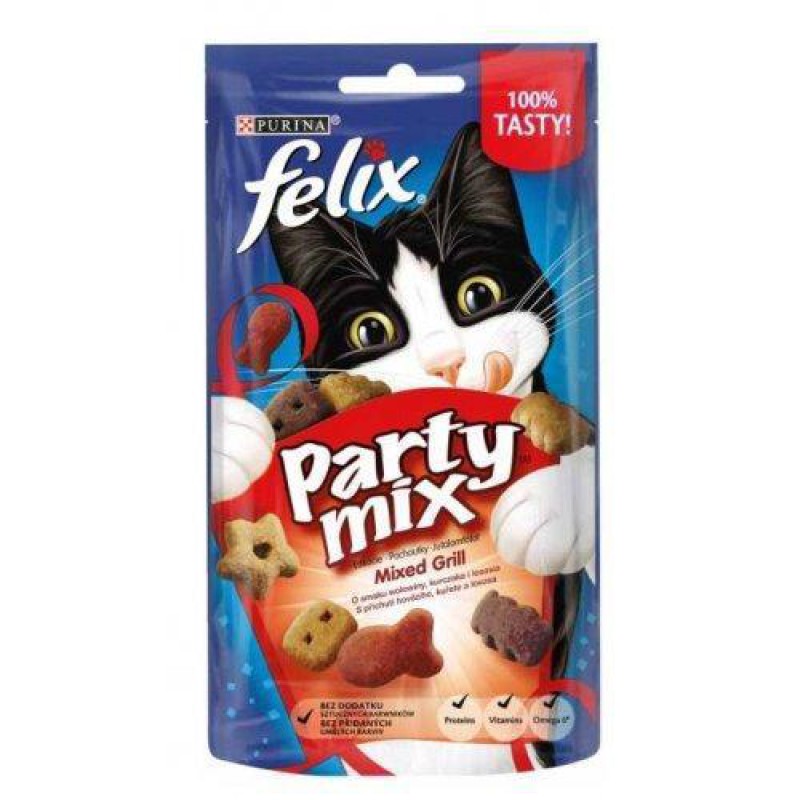 Ласощі Purina Felix Party Mix Mixed Grill для котів курка, яловичина і лосось 80 г
