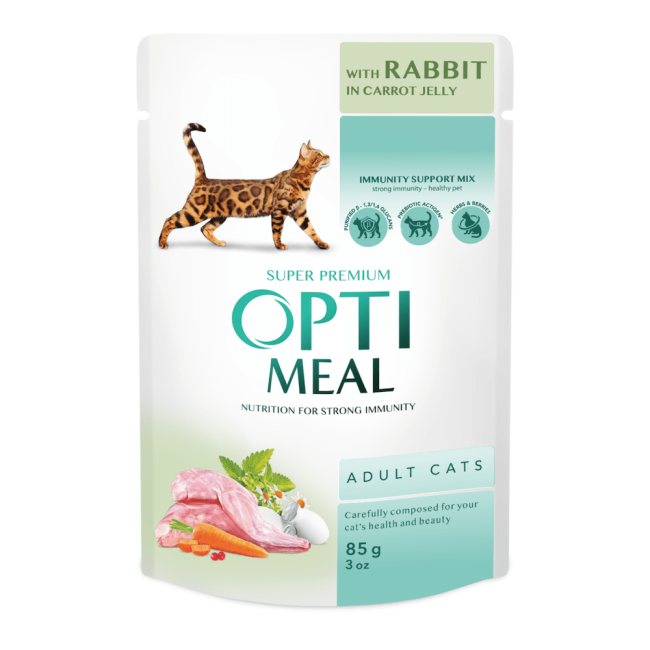 Optimeal Cat Rabbit in Carrot Jelly 85 г вологий корм з кроликом у морквяному желі для котів