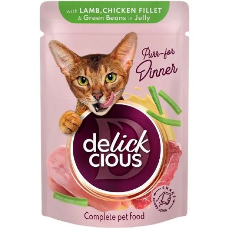 Delickcious (Делішес) пауч Lamb Chicken Fillet для кішок ягня курка шматочки в желе 85 г