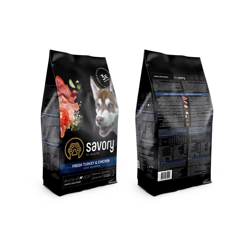 Savory Junior Large Turkey Chicken 3 кг сухий корм для цуценят великих порід з індичкою та куркою