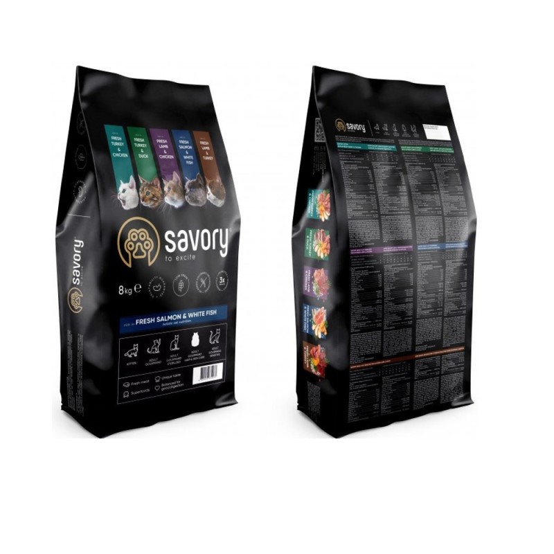 Savory Adult Cat Salmon White Fish 2 кг сухий корм для довгошерстих кішок з лососем