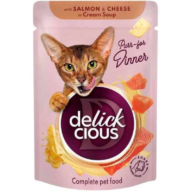 Delickcious (Делішес) пауч Salmon Cheese для кішок лосось сир смужки крем-суп 85 г