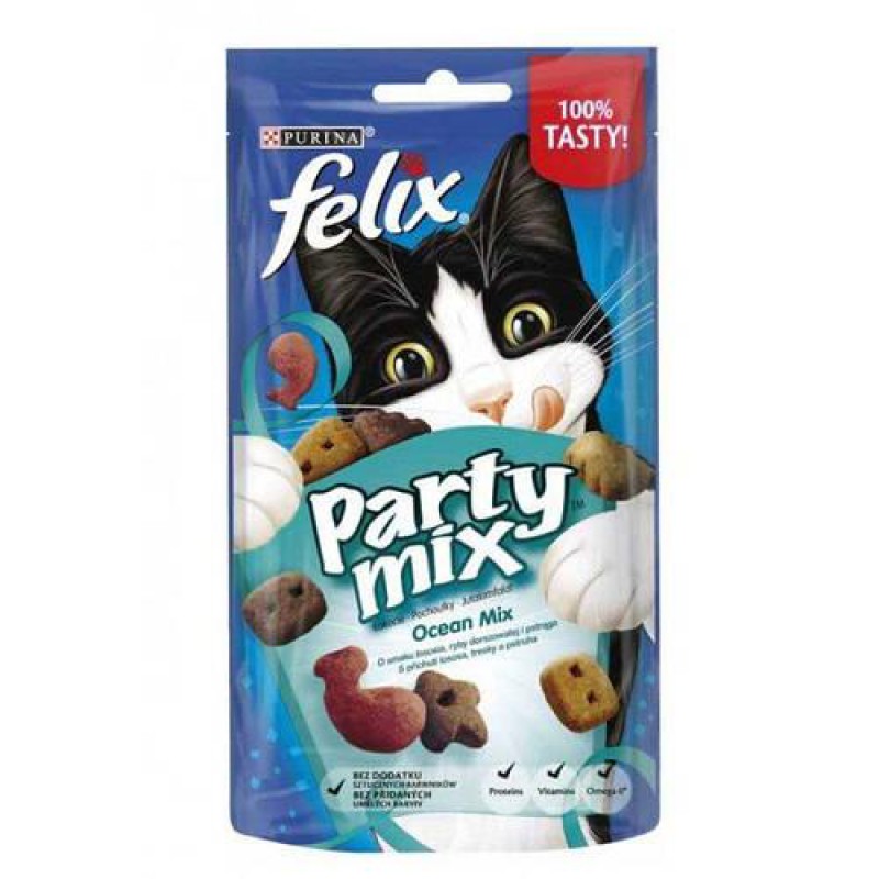 Ласощі Purina Felix Party Mix Ocean для котів зі смаком лосося, форелі та минтаю 80 г