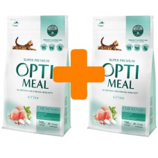 Акція Optimeal Kittens Chicken 700г+700г сухий корм для кошенят з куркою